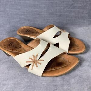Think Womens Size 38 White Leather Slip On Heeled Sandals Shoes 82183